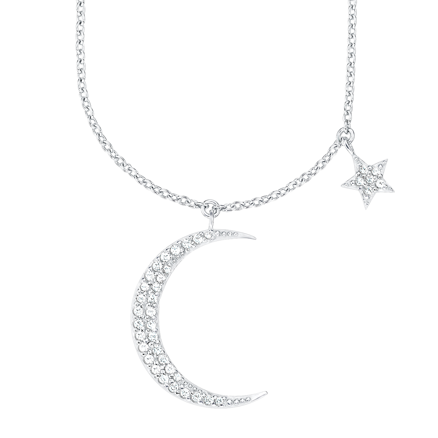 Kette mit Anhänger für Damen Sterling Silber 925 Zirkonia Mond Sterne